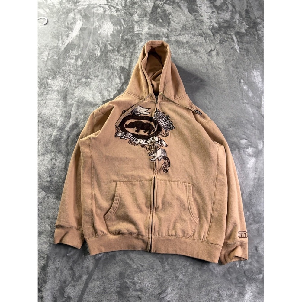 Ecko Unltd. Actual Factual Rhino Men's Hoodie XL Tan Split‎ Kangaroo Pocket